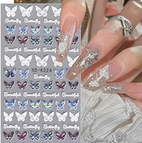 Adesivos de arte de borboleta pregos de prego 5d decalques de unhas em relevo 3d auto adesivo de mola
