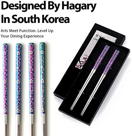 Hagary Cherry Blossom Rainbow Postesticks de metal picos de metal reutilizáveis ​​projetados no estilo japonês da Coréia, aço inoxidável 316 18/10 lava-louças não-lips