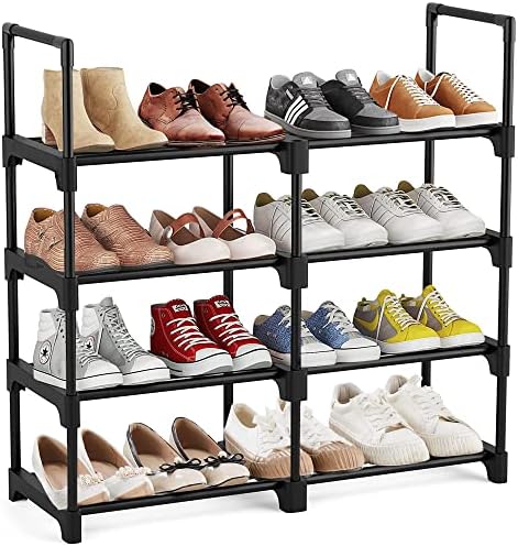 Rack de sapatos de 4 camadas do Myityard, organizador de armazenamento de calçados grátis, prateleira de suporte de metal empilhável destacável para entrada, armário, sala de roupas, preto