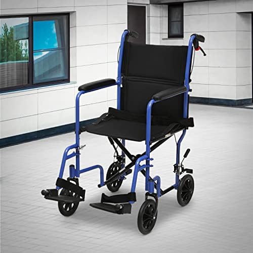 Magshion Lightweight dobrável cadeira de rodas com freio de estacionamento, descanso de pé de balanço e travessa