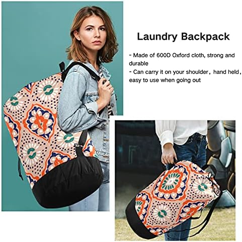 Bolsa de lavanderia étnica tribal geométrica com alças de ombro de lavanderia Backpack Bolsa Fechamento