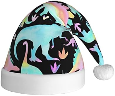 Dinossauros de neon pastel em chapéu preto de Papai Noel para adultos, grande chapéu de Natal confortável com fantasia