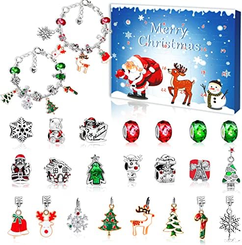 Calendário advento de jóias 2023 Bracelete de charme de Natal para meninas, calendário de contagem regressiva