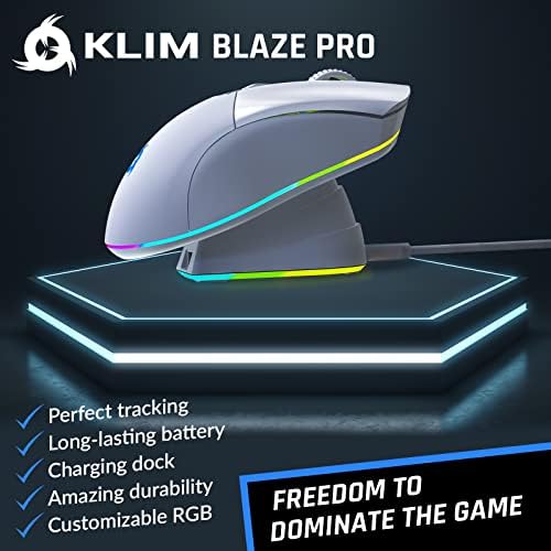 Klim Blaze Pro recarregável o mouse de jogos sem fio com o Dock RGB de carregamento e o porta