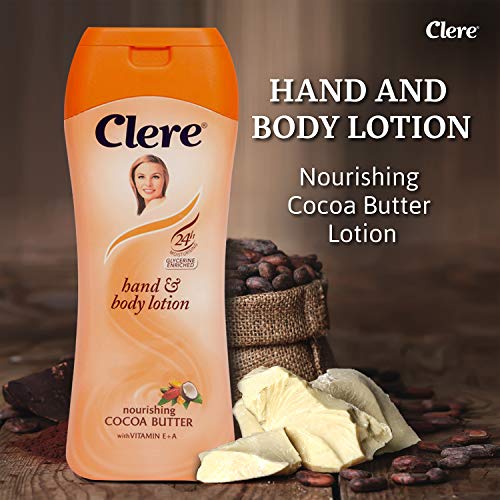 Loção de mão e corpo Clere, nutrindo manteiga de cacau com glicerina e vitamina E & a 400 ml