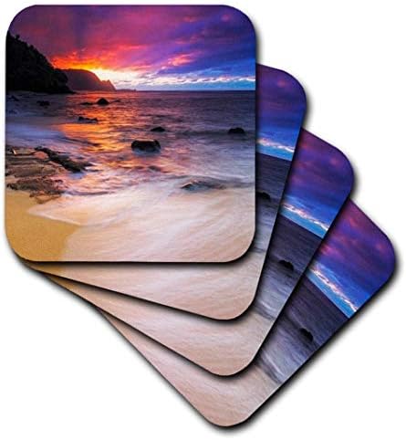 Sunset 3drose visto Hideaway Beach, Princeville, Kauai, Hawaii Soft Coasters