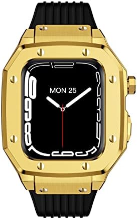 Ekins liga de relógio Caixa de relógio para Apple Watch Band Series 8 7 45mm Luxury Metal Metal Rubber Stainless