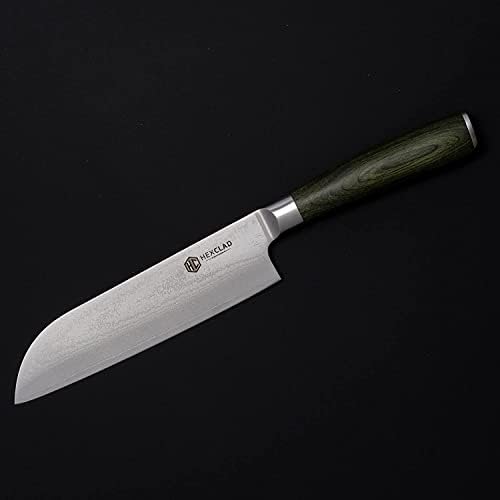 HEXCLADA 7 polegadas Santoku Knife japonês Damasco aço inoxidável Tang completo com maçane
