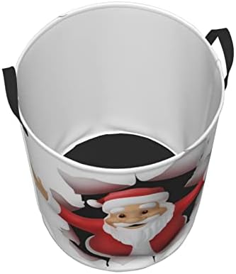 Papai Noel impressão de cesta de lavanderia grande com alça de alça de lavanderia dobrável à prova de água para quarto, banheiro médio