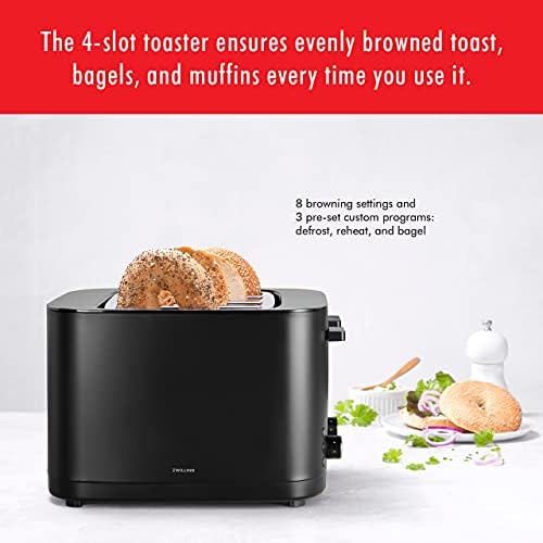 Zwilling Enfinigy Cool Touch Toaster 4 Slice com slots de 1,5 extra de 1,5 para bagels, 7 configurações de