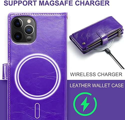 Caso da carteira magnética Caseme projetada para iPhone 12 Pro Max Flip Case, compatível com o carregador MagSafe,