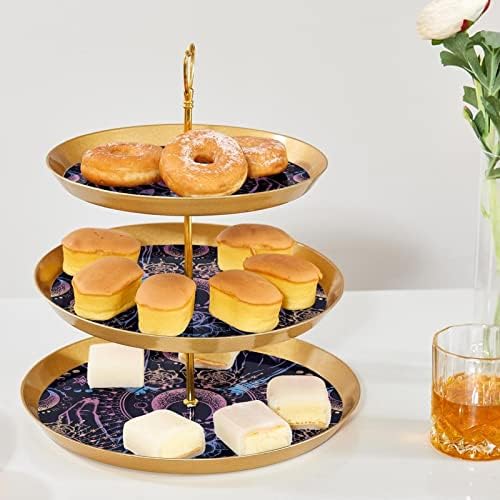 Dragonbtu 3 Cupcake Stand com Rod Gold Rod Plastic Triered Tower Tower Bandeja Magical Astrologia Display Candy Fruit Para Casamento Aniversário de Natal Party Party Party Party