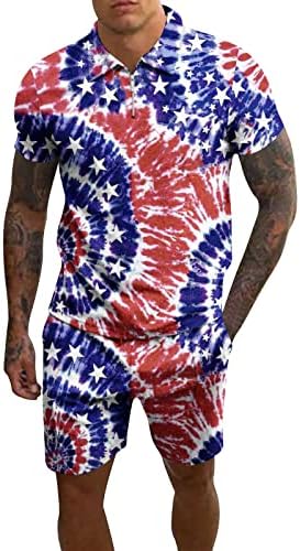 Camisas de verão de BMISEGM para homens do Dia da Independência da Independência Spring e Summer Fashion Leisure Seaside roupas de duas peças para