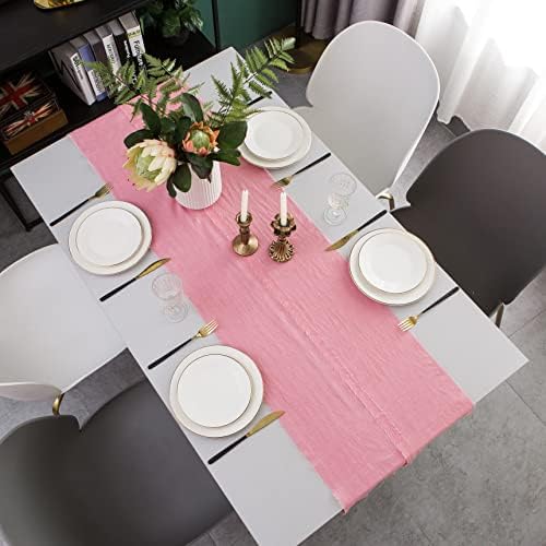 Linklove home fere linen tabela corredor com franja - 14x67 polegadas, de mesa rosa pura