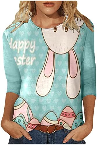 Feliz camisa da Páscoa para mulheres camisa de coelho fofa 3/4 manga engraçada letra de páscoa de férias casuais tops
