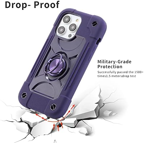 Cookiver para iPhone 14 Pro Case 6,1 polegadas com suporte de anel, com protetor de tela de vidro de 2 pacote + 1 protetor de lente de câmera de embalagem, cobertura de grau militar à prova de choque pesado capa robusta