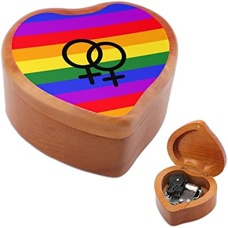 Lesbian Pride LGBT Flag Wood Music Box vintage Wind Up Boxes Musical Presente para Aniversário de Natal