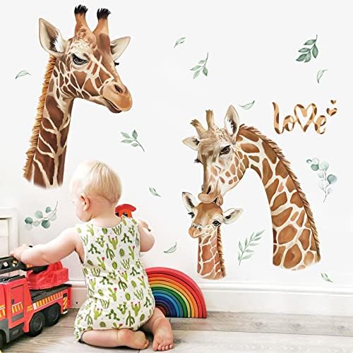 Decalmile Jungle Animals Decalques de parede de girafa Safari Animal Giraffe e deixa adesivos de