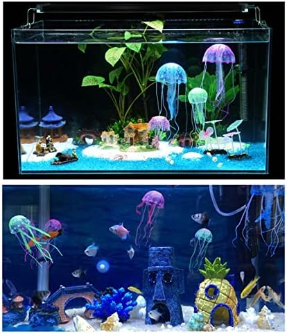 PetPhindu 5pcs Decorações de tanques de peixe Software de simulação software de silicone flutuante água -viva fluorescente tanque de peixe paisagismo ornamentos decorativos de aquário Decorações de peixes brilho kit de tanque de peixe