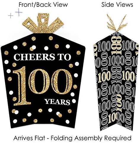 Big Dot of Happiness Adult 100th Birthday - Gold - Decorações de mesa - Festa de aniversário Dobra e Flare Centerpieces