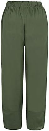 Calças de linho Ethkia para mulheres de pernas largas com cintura elástica Capri linho calças com bolsos y2k