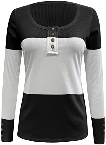 Camisa de malha preta de waffle feminino de renda impressa Tops de outono