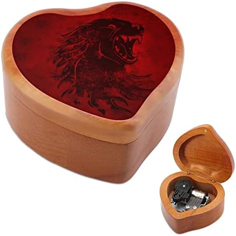 Monstro lobo de madeira caixa de música coragem de corda musical vintage clockwork box box presente