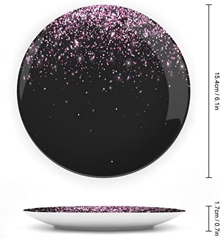 Partículas de queda rosa em prato decorativo de cerâmica escura com exibição Stand pendurada no