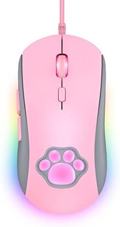 Phnixgam Cat Paw RGB Gaming Mouse, ratos de computador ópticos silenciosos USB conectados com 6 DPI ajustável até