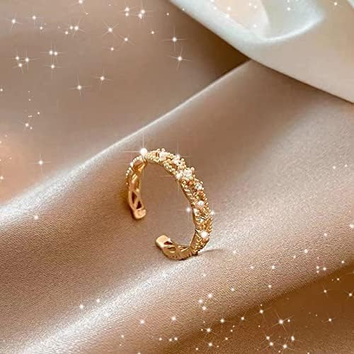 As mulheres prometem anel de rings de zircão de pérolas para mulheres abertas abertas anéis ajustáveis