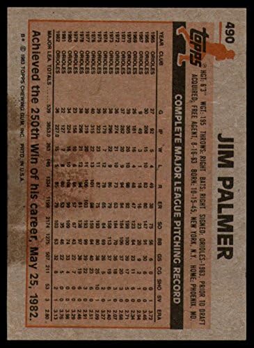 1983 Topps Baseball 490 Jim Palmer Baltimore Orioles Official MLB Trading Card da Topps Company