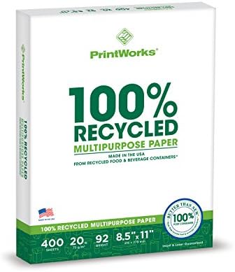 Printworks 100 % reciclado papel multiuso, 20 libras, 92 Bright, 8,5 x 11 polegadas, branco, 6 Reams 2400 folhas