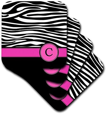 3drose letra c monograma preto e branco zebra estampa de animal com rosa quente rosa personalizado Cerâmico