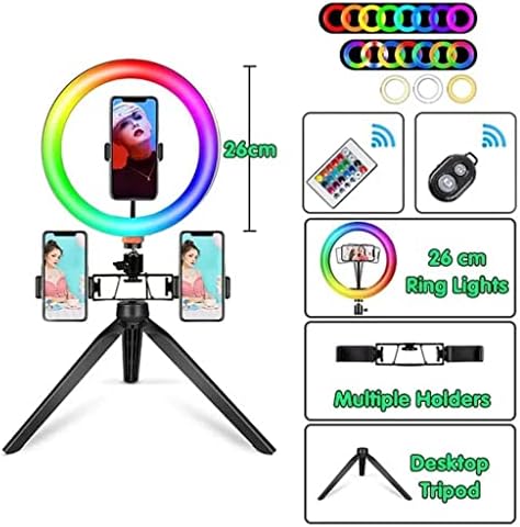 Xxxdxdp 10 polegadas RGB anel luz com luminária de LED remota Tripé de selfie com anel fotográfico