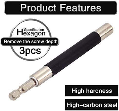 Hohxen 3pcs 80/120/140mm 1/4 Extensão de hastes de hastes hexágica Extensão de troca rápida manga do adaptador