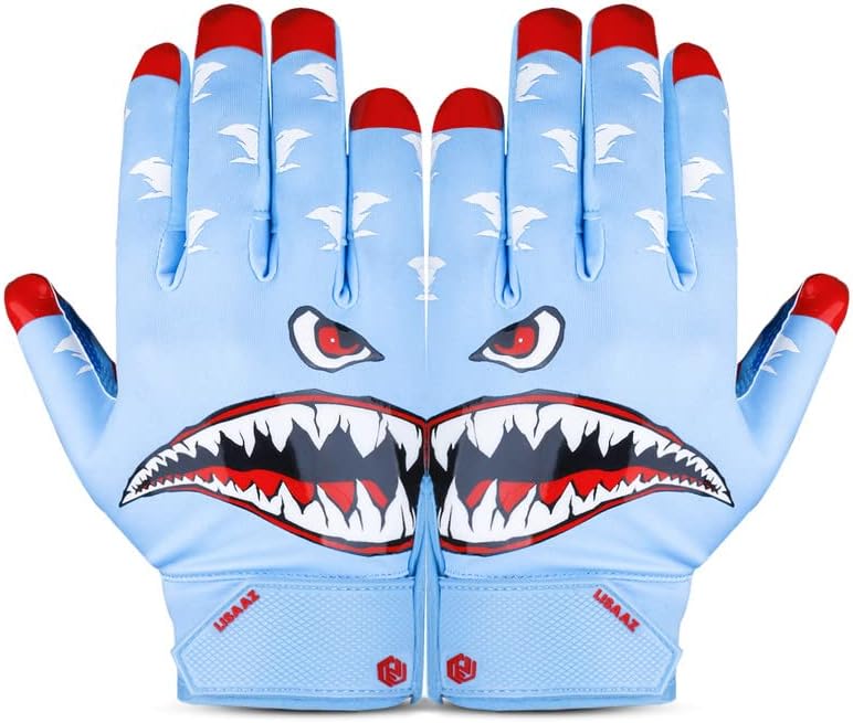 Lisaaz tubarão azul edição limitada Luvas de futebol Luvas de receptor- A pele se encaixa nas luvas de futebol