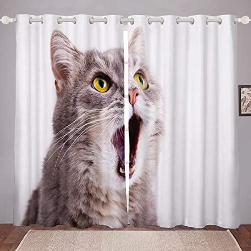 Painéis de cortina de gato infantil erosébrida, child gatinho vívido animal fofo animal gato gato bocejo