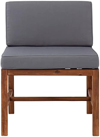 Walker Edison Ravello Contemporary Acacia Wood Wood sem braço ao ar livre cadeira modular com almofadas, 30