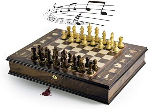 Artesanal italiano 36 nota placa de xadrez musical em Walnut Finish - Minuet em G & Dream of Love