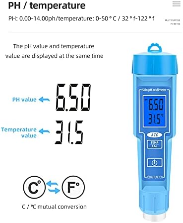 Rouroumaoyi pH-6118 Skin Ph acdímetro 2 em 1 Tester de pH do pH do pH do medidor de calibração automática