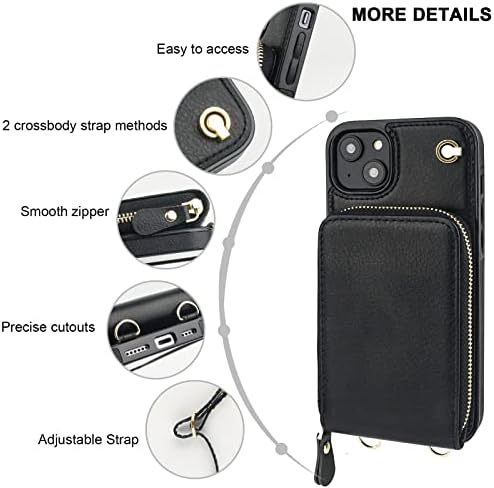 Kihuwey Crossbody Wallet Case para iPhone 14 Plus, estojo de bolso com zíper com porta -cartas, capa protetora de protetora de bloqueio de couro PU com bloqueio de proteção contra pulso destacável Strap cordão 6.7