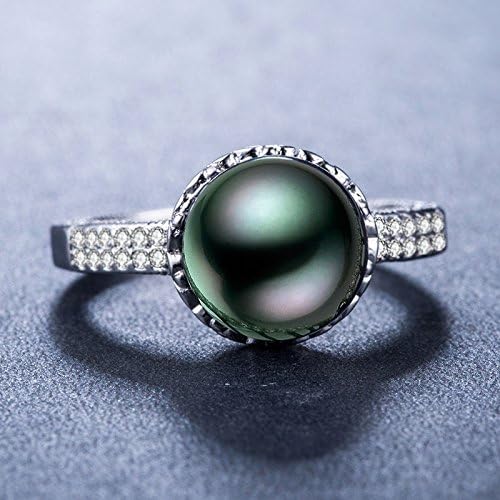 Meenanoom 925 jóias de moda prateada redonda cortada pérola negra anel de casamento tamanho 6-10