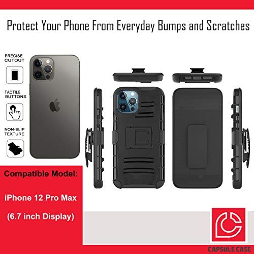 Ohiya Case Compatível com o iPhone 12 Pro Max [Proteção militar Proteção à prova de choque de choque para o coldre -preto do coldre para o iPhone 12 Pro Max 6,7 polegadas