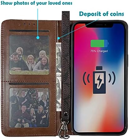 Duguecey Luxury Cartet Case para iPhone 13/14, capa de cinto magnético à prova de choque de couro com pulseira