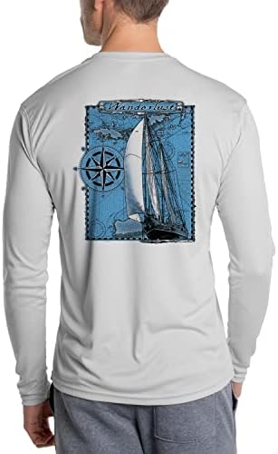 Vapor Appele Men's Wanderlust Sailing Outdoor UPF 50+ Camiseta longa de manga longa, proteção solar UV para