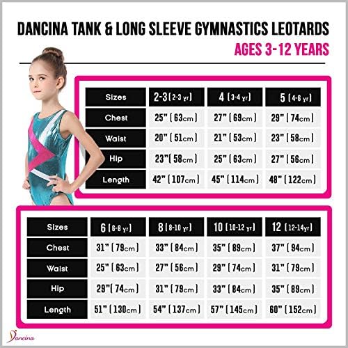 Dancina Girls Gymnastics Top Top Top Letard Dancewear NOVOS Designs e impressões Idades 3-12