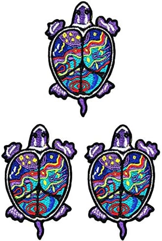 UMama Patch Conjunto de 3 Ferro de Tartaruga fofinha em Sew On Applique Patches Purple Turtle Hippie Star