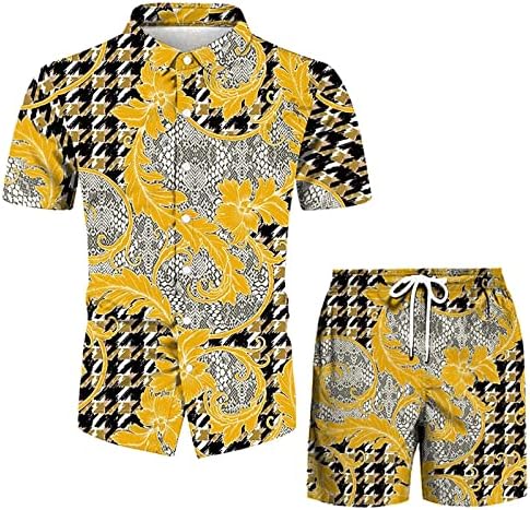 4zhuzi Camisa havaiana masculina e roupas de férias de 2 peças de 2 peças