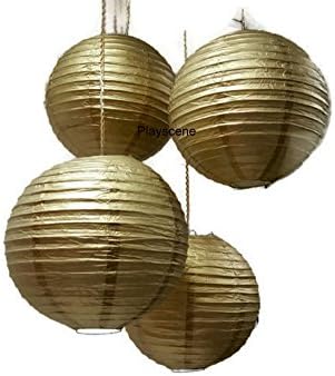Lanternas de papel chinês de peças, ouro, diâmetro de 12 ”de 12” de polegada