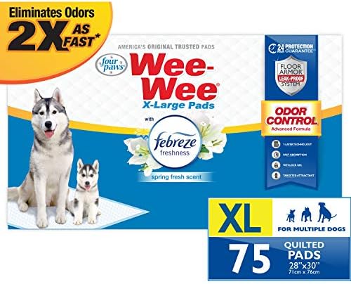 Four PAWS WEE-WEE-WEE Odor Control X-Large Dog Pads com Freshness Freshness 75 contagem